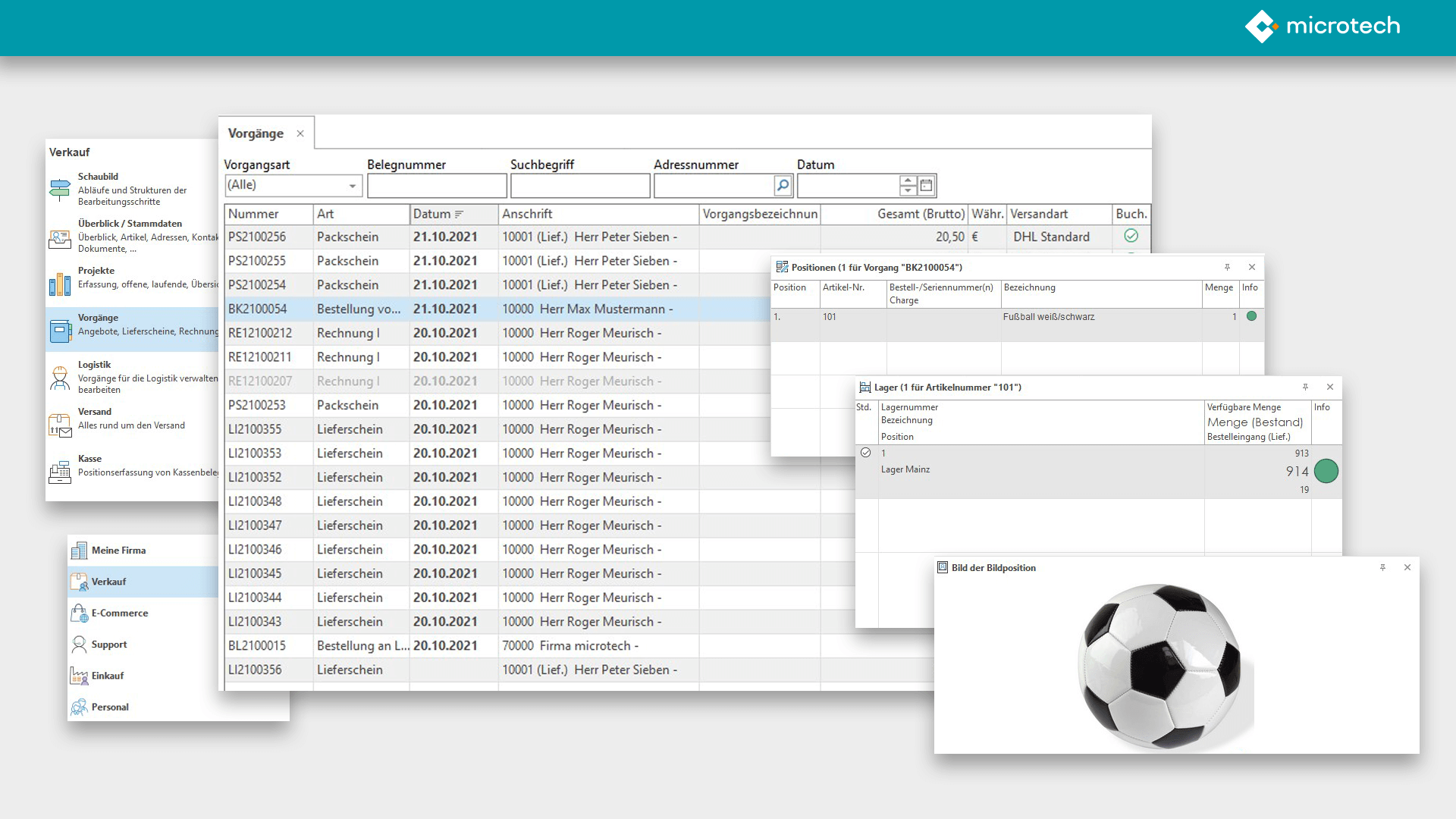 screenshot of microtech ERP